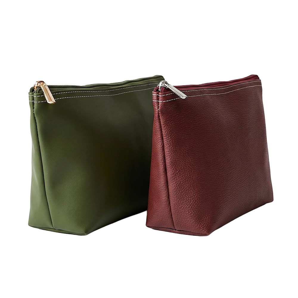 Pack of Two Zipper Pouches – Maroon Vegan Leather Pouch and Green Vegan Leather Pouch Combo | Multipurpose Travel Organizer for Cosmetics, Toiletries, Accessories & Daily Essentials-image-43
