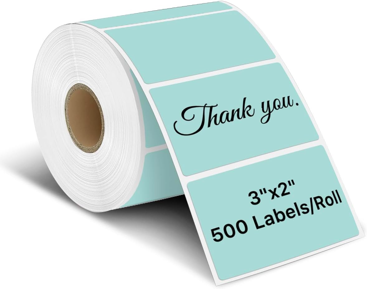 iEager 3" x 2" Thermal Labels, Rectangle Thermal Printer Stickers, Self-Adhesive Durable Sticker with Perforation Line, 500 Labels/Roll, Green