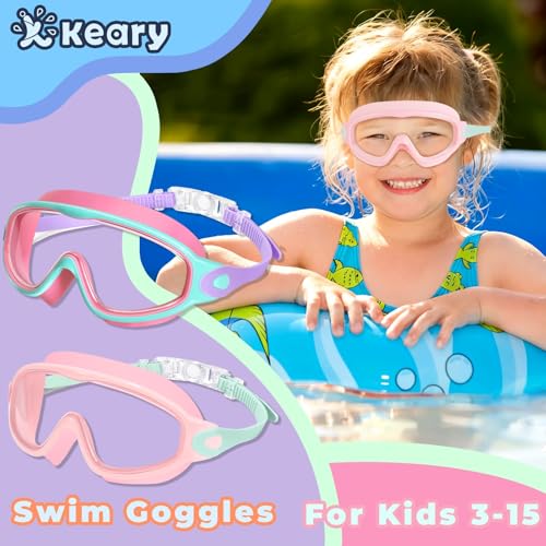 Image of Keary 2 Pack Kids Swim Goggles for 3-15 UV Protection Anti-Fog Pool Water Swimming Goggles for Boys Girls Youth Toddler