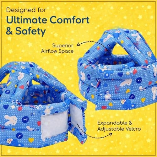 Image of Baby Helmet No Bump Safety Head Cushion Bumper Bonnet Adjustable Protective Cap Child Safety Headguard for Running Walking Crawling Safety Helmet (Blue Rabbit)