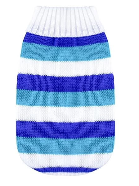 KUTKUT Turtleneck Blue & White Stripes Small Breed Dog Wool Sweater, Winter Coat Apparel Clothes for Cold Weather, Warm Pullover with Elastic Leg Bands for Small Dogs (Size: L, Chest: 40cm - 46cm) (B0BQ7GJW1K) Amazon Price History, Amazon Price Tracker