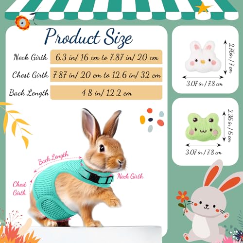 Image of Easter Bunny Costume Rabbit Harness and Leash Set with 2 Cute Decorations Bunny Clothes Adjustable Buckle Breathable Mesh Vest Harness for Rabbits Ferret Small Pig Puppy(Green,Vivid Pattern)