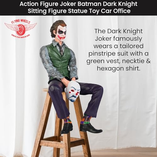 Image of Joker Action Figure with Clown Mask - Heath Ledger Joker Figurine Toy Sitting Pose Statue - The Dark Knight Batman Villain Collectible for Display & Gifts (18CM)