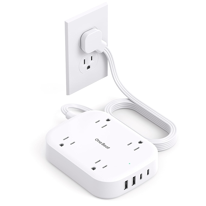 平插式电源插座带USB C接口，超薄延长线，适用于办公室、旅行及宿舍