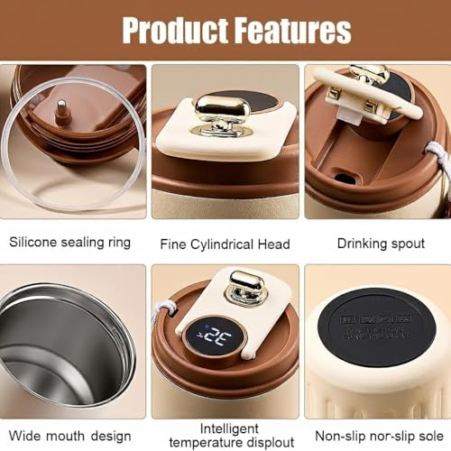 Image of Insulated Coffee Travel Mug with Smart LED Temperature Display - 460ml Vacuum Insulated 304 Stainless Steel Thermos Flask - Leakproof Reusable Tea & Water Bottle for Office, Car & Outdoor