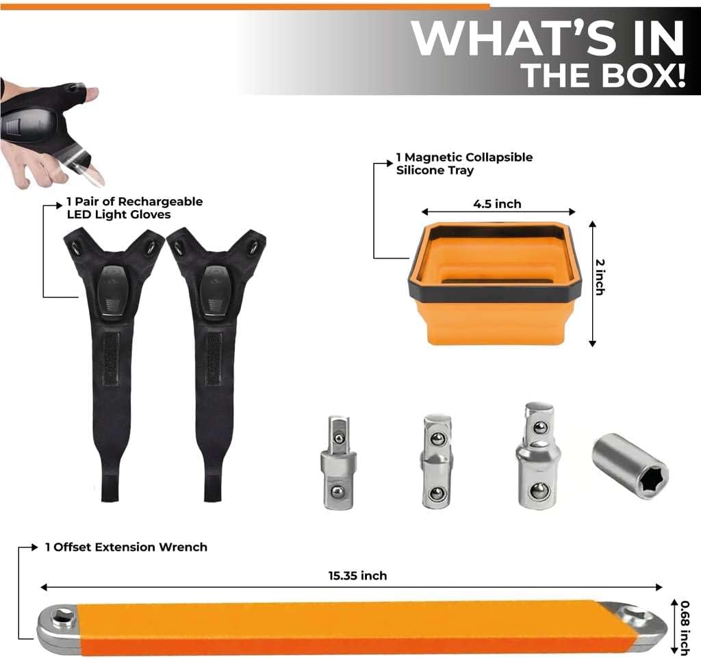 Offset Extension Wrench Set with Durable Gloves for Night Use, Waterproof Ratchet Extension Tool Kit for Versatile Applications, Reliable Hand Tools