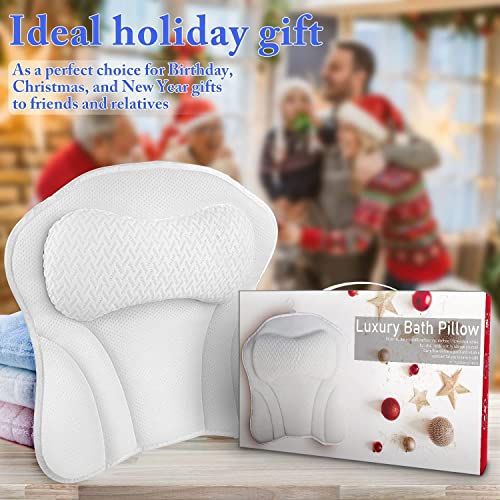 Bath Pillow For Tub Comfort Bathtub Pillow, Ergonomic Bath Pillows For Tub Neck And Back Support With 6 Suction Cups, Ultra-Soft 4D Air Mesh Design Spa Tub Bath Pillow For Women & Men #TOP5