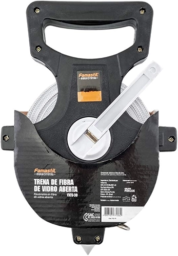Famastil Trena de Fibra de Vidro Aberta Famastil – 50m x 13mm – Material em Fibra de Vidro – Manivela e Suporte – Ideal para grandes medições
