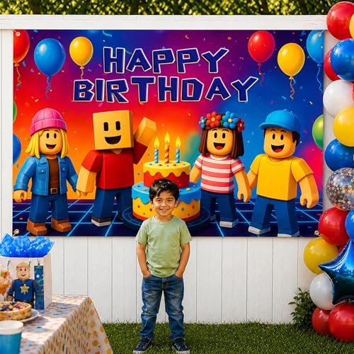 Image of Video Game Birthday Decorations Happy Birthday Banner for Boys 6x4ft Pixel Backdrop Villager Gaming Birthday Party Decorations Video Game Backdrop for Kids Miner Boys Birthday Party Decorations