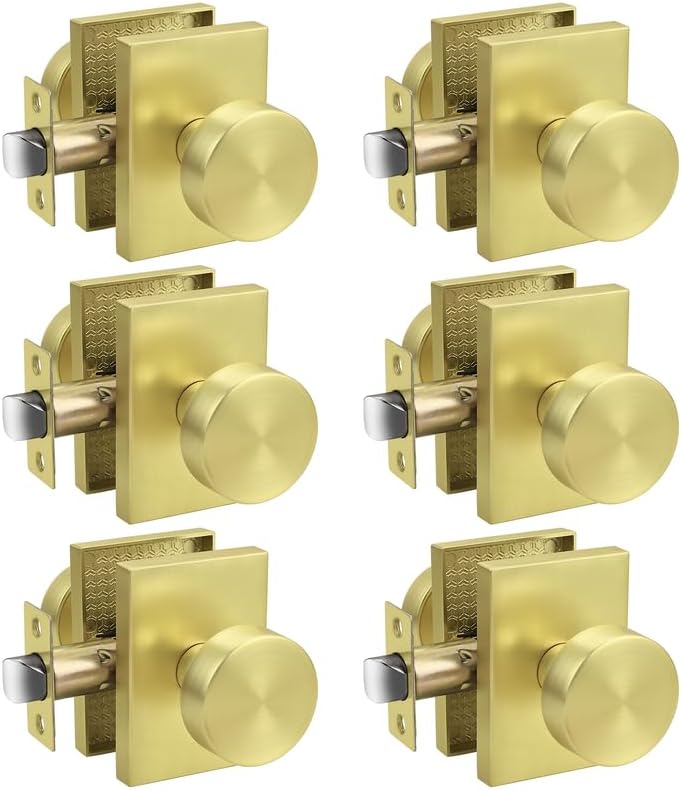 Probrico Gold Closet Door Knobs Interior, Brass Passage Door Knobs, Brushed Gold Door Handles, 6 Pack