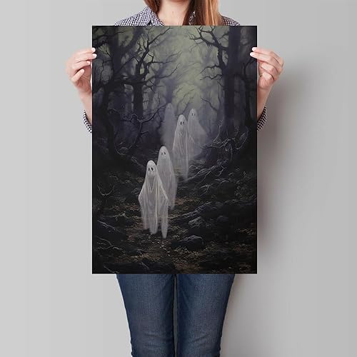 Miniatura 2 de Lienzo vintage de Halloween, arte para pared, lindo fantasma en bosque de otoño embrujado, impresión gótica oscura, academia de Halloween,