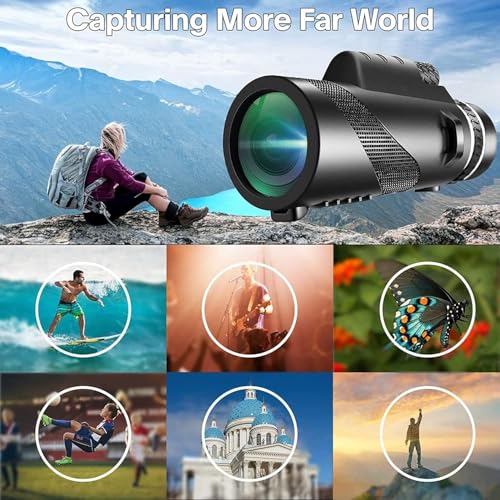 Image of Monocular-Telescope 80x100 High Powered Monoculars High Definition for Adults High Powered with Smartphone Adapter Telescope Wildlife Bird Watching Travel Camping Hiking-Black