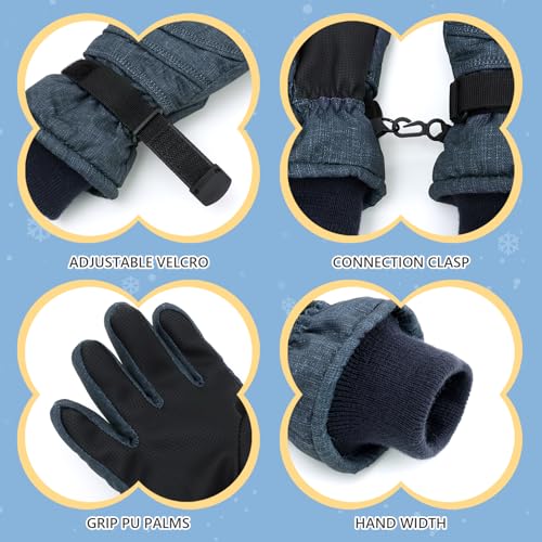 Image of Duoyeree Kids Waterproof Ski Gloves Warm 5-Fingered Winter Accessories for Boys & Girls Aged 4-13.
