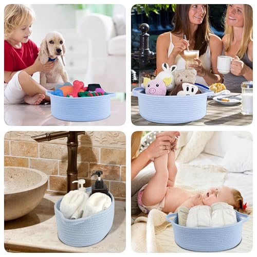 Präsentkorb leer blau, Geschenkkorb klein aus Baumwollseil, geflochtener Korb für Geschenke Baby, Osternest Korb Aufbewahrungskorb, Spielzeugkorb, Wird mit Geschenktüte und blau Schleife geliefert