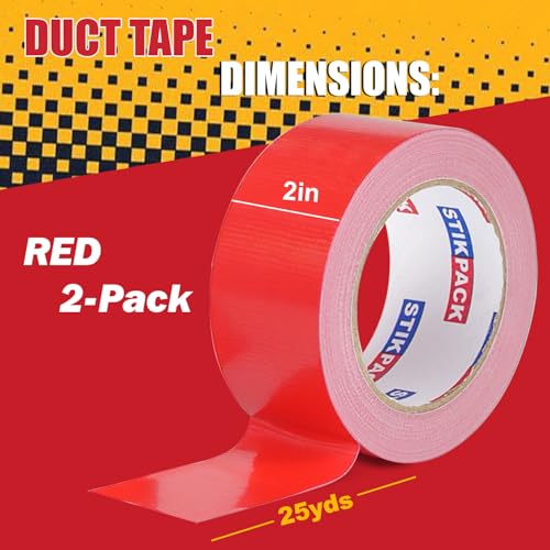 Image of 2 Rolls Red Duct Tape, Heavy Duty Strong Industrial Colored Duct Tape 9mil x 2inch x 25yds Flexible, No Residue, Waterproof and Tear by Hand, Multi-Use for Indoor & Outdoor Repairs