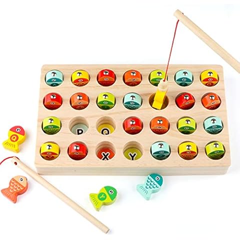 Wondertoys Wooden Magnetic Fishing Game, Fine Motor Skill Toy ABC Alphabet Color Sorting Puzzle Learning Educational Toys Cover