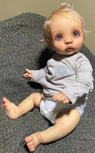 RXDOLL Realistische Reborn Babypuppen Junge Peeka 16 Zoll Lebensechte Neugeborene Puppe Weiches Tuch Körper Gewichtete Babypuppen, die Echt Silikon Babies Puppe mit Blondem Haar aussehen