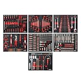 Mephisto 7 Werkzeugeinlagen Werkzeug wie Ratschen-Set, Schraubendreher, Ring-Ratschen, Maulschlüssel, Steckschlüssel, Drehmomentschlüssel, Zangen- Set in Soft Inlay mit Carbon Lock