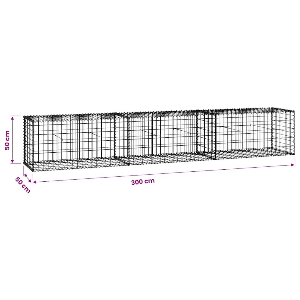 Gabionenwand mit Abdeckung Verzinkter Stahl 300×50×50 cm Zaunfeld Sichtschutz Gartenzaun Metall Trennwand Windschutz für Terrasse Balkon und Vorgarten