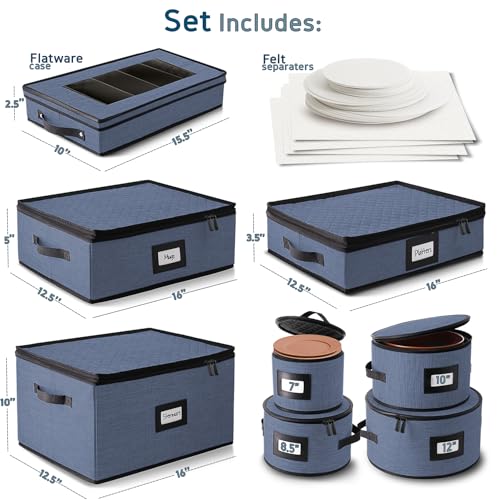 Image of Hearth & Harbor Fine China Storage Containers Hard Shell 8 Piece Set, Blue