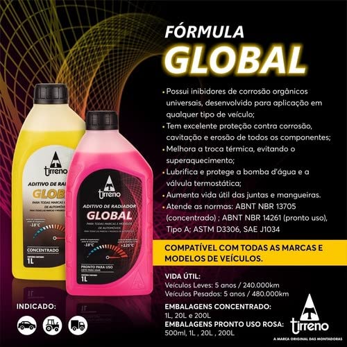 Aditivo de Radiador Global Amarelo Concentrado Vida Longa/Extended Life - Solução Arrefecedora Tirre