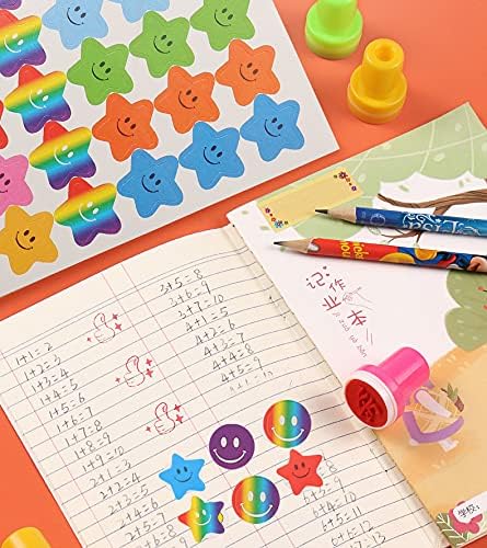 20 Sheet 1390 Pcs Happy Face Stickers, Rainbow Smiley Star Stickers, Smiley Face Sticker Kids Reward Stickers for Teachers Children Reward Chart Craft Decoration