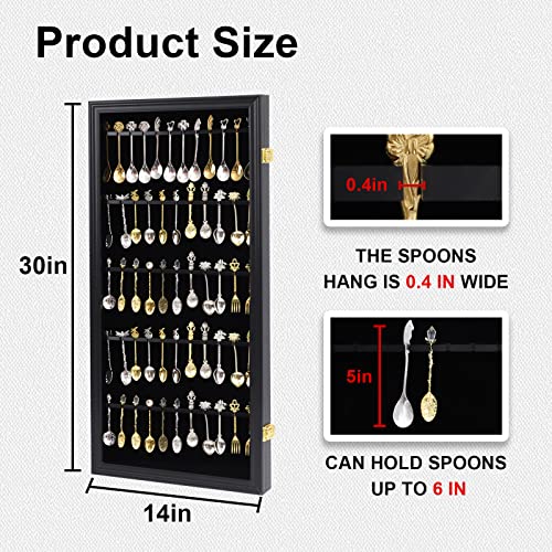 Comsrev 60 Souvenir Tea Spoon Display Case Collection Collector Rack Wall Mount Wooden W/98% Uv Acrylic Door Lockable（Black） #TOP1