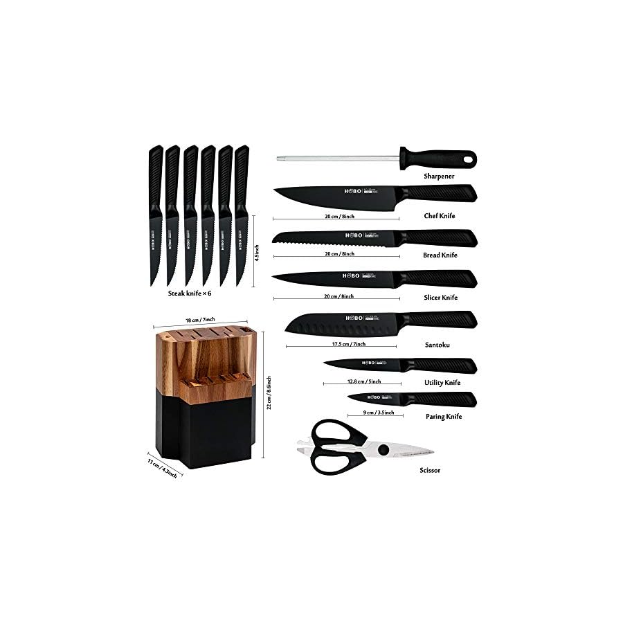 Knife-Block-Set-15-Piece-Knife-Set-Kitchen-Knife-Set-with-6-Steak-Knife-Set-with-Sharpener-Chef-Knife-High-German-Carbon-Stainless-Steel-Knife-with-Wooden-Block-Bread-Knife-Boxed-Knife-Set Knife Block Set, 15 Piece Kitchen Knife Set with 6 Steak Knife Set with Sharpener Chef Knife High German Carbon Stainless Steel Knife with Wooden Block Bread Knife Boxed