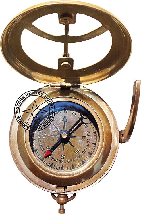 Brújula de bolsillo de latón antiguo de 3 pulgadas miniatura 2