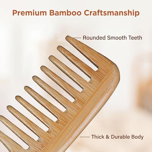 Peine de dientes anchos de bambú para cabello rizado miniatura 2