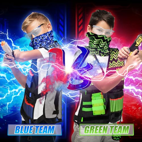 Lehoo Castle Nerf Vest Kit 2 Pack, Kids Tactical Vest Kit for Nerf Guns N-Strike Elite Series, with 60 Refill Darts, 2 Dart Pouch,2 Tactical Mask, 2 Reload Clips - Image 6