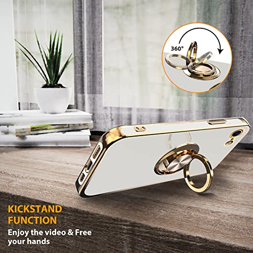 Kanghar Compatible With Iphone Se (2022)/Iphone 7/8 Case For Women Girls, Plating Built-In 360 Rotation Magnetic Ring Kickstand Holder Soft Slim Shockproof Bumper Protective Cover (White) #TOP5