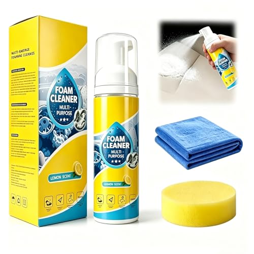 4-in-1 Multi-Enzyme Foam Cleaner, 5oz – Multi-Purpose Cleaning Spray for Car Interior, Kitchen Surfaces, Bathroom Tiles, Sofa Upholstery, and Grease (1pc + 1 Sponge + Towel)