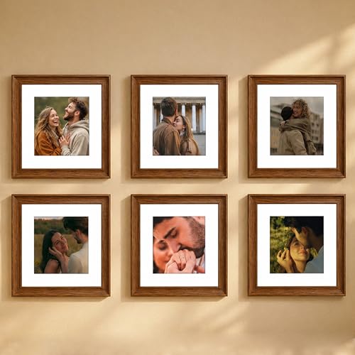 Image of Art Street Wooden Photo Frame for living room, Aesthetic Cave Design Photo Frames for Photograph, Art Work, Certificates Set of 6 (8x8 Inch, Brown)