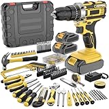 20V Drill Set 148PCS Power Tool Box Set,Hammer, Tape Measure, Knife And Precision Tools, Portable Hand Toolbox For DIY, Home Project