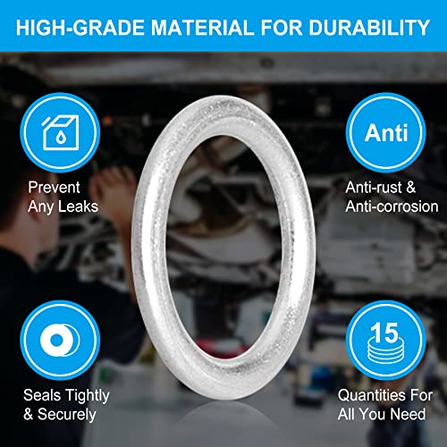15Pcs Engine Oil Drain Plug Crush Washers Aluminum Gaskets Seal Rings Fit For Jetta Passat Tiguan Golf Cc Audi A3 A4 A5 A6 A7 A8 Q3 Q5 Q7 Tt Rs7, Replacement Oem # N0138157 #TOP2