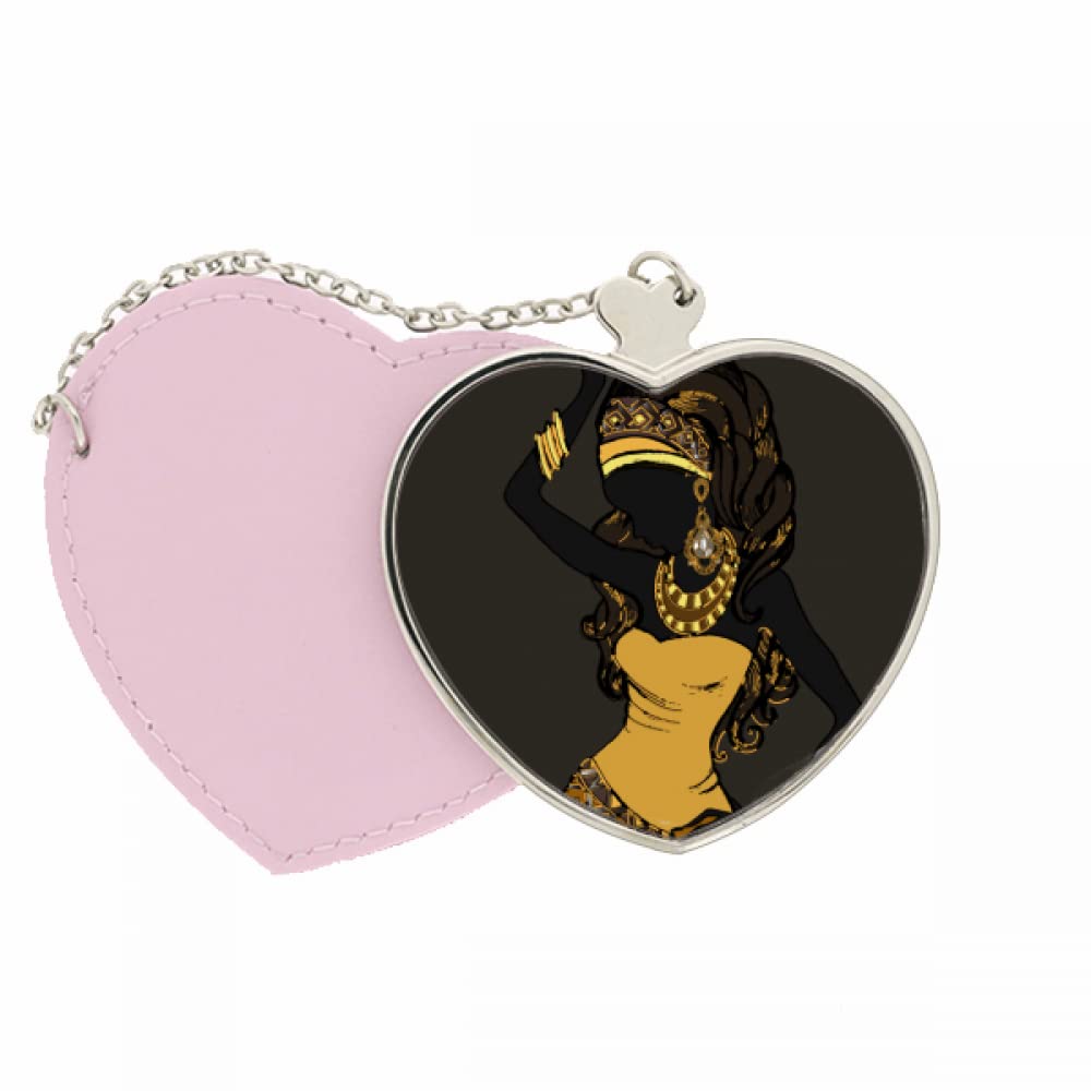 DIYthinker African Women LadyAboriginal Dresses Mirror Travel Purse Makeup Heart Pink