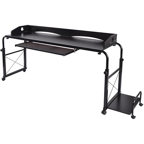 sogesfurniture Overbed Table with Wheels,Height & Length Adjustable Mobile Table 55inches Works as Laptop Cart Computer Table Hospitable Bed Table,BHUS-203-2-140BK