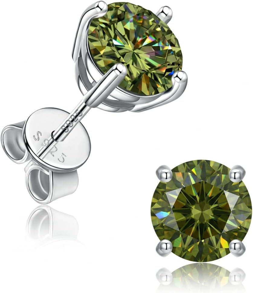 Moissanite Stud Earrings : 925 Sterling Silver Earring 18K White Gold Plating earrings for Women Men Hypoallergenic Moissanite Jewelry for Sensitive Ears Round Cut D Color VVS1 gift for her(0.6-4ct)