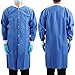 JMU 10-50 Pack Disposable Lab Coats for Adult, SMS Medical Lab Jacket Knee Length with Knit Cuff & Collar, 3 Pockets (50, Blue, Large)