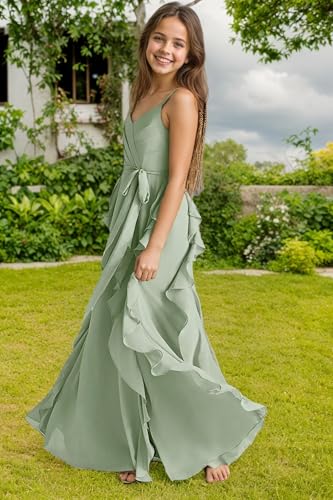 Junior Bridesmaid Dresses for Girls Chiffon Ruffles Formal Party Wedding Guest Spaghetti Straps Flower Girl Dress2
