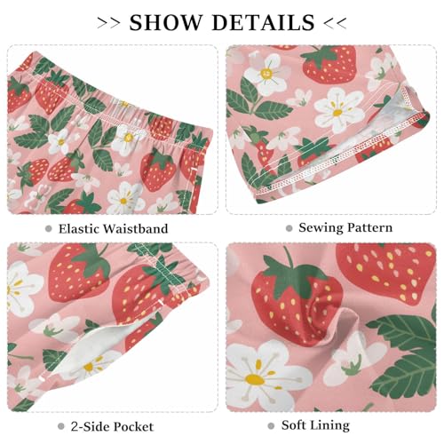 ALAZA Strawberry Floral Blossom Pajama Shorts Sleep Shorts Pant Lounge Pajama Bottoms Elastic Waist with Pockets3