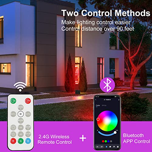 Cinoton Rgbcw Led Flood Light Outdoor Indoor, 20W (200W Equiv.) 2000Lm Bluetooth Smart Color Changing Floor Uplight, App & Remote Control, Christmas Lights Wall Washer Landscape Party Stage, 2Pack #TOP6