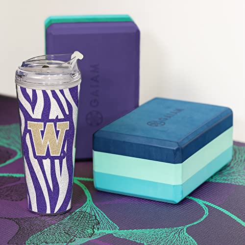 Image of Rico Industries NCAA Glitter 24oz Acrylic Glitter Tumbler with Hinged Lid, Officially Licensed Double Wall Tumbler with Straw