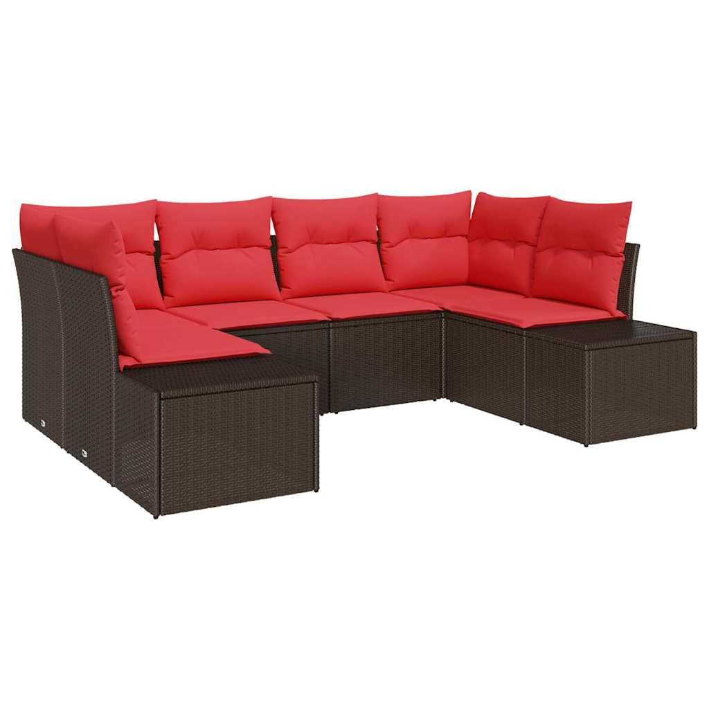 Ensemble de Canapé de Jardin 6 Pièces en Résine Tressée Marron, Salon de Jardin Modulable avec Coussins pour Terrasse et Patio, Mobilier d'Extérieur Robuste en Acier et Polyrotin