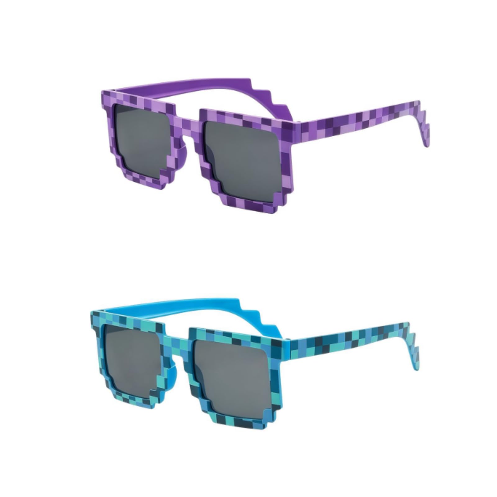 HIXNUG 2Pairs Pixel Sunglasses Purple and Blue Plaid-Element Glasses Halloween Miner Party Funny Eyewear Fashionable Outfit Accessories