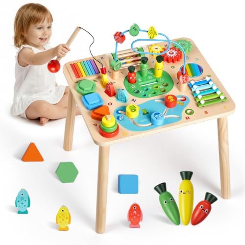VEVOR Montessori Activity Table for Toddler 1-3 Years Old, 13 in 1 Wooden Learn Activity Desk, Baby Play Table for Boys & Girls Aged 6+ Months, Great...