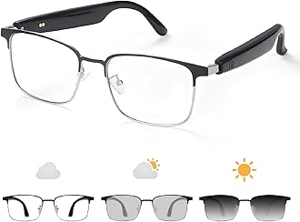 Bluetooth Audio Smart Glasses, Blue Light Glasses for Women Men, Remote Shooting, Open Ear Sound Mic & Speakers, Magnetic Charging, Color-Changing Polarized Sunglasses Lenses, Voice Assistant（GS06S-2
