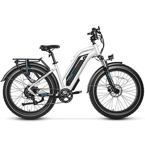 Magicycle 750W Electric Bike For Adults 7 Speeds E Bike 26'' Fat Tire Electric Bike 52V 20Ah 28 Mph Step-Thru Electric Mountain Bike Up To 80 Miles - Pearl White #TOP9