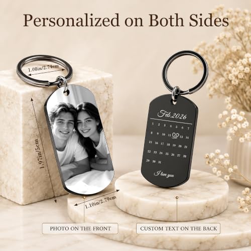 Custom Keychain with Picture - Personalized Photo Keychain with Text Double Sided Engraved for Boyfriend Men - Image 3